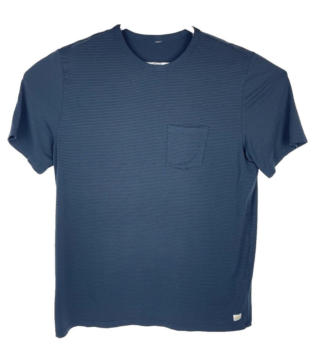 Vuori Shirt Mens Large Blue Striped Pocket Tee Strato Tech Performance Athletic